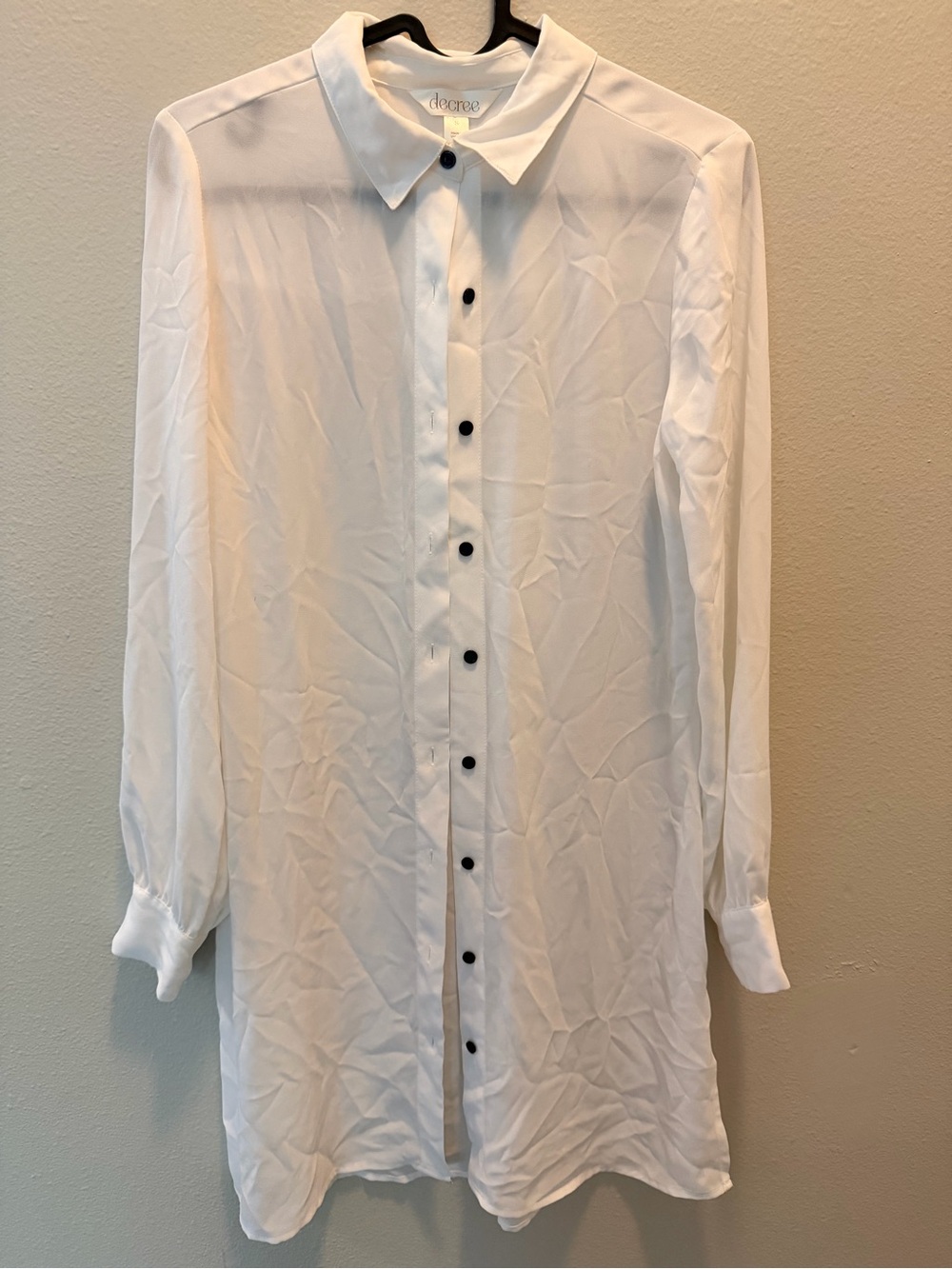 Decree White Longline Button-Up Shirt with Black Buttons